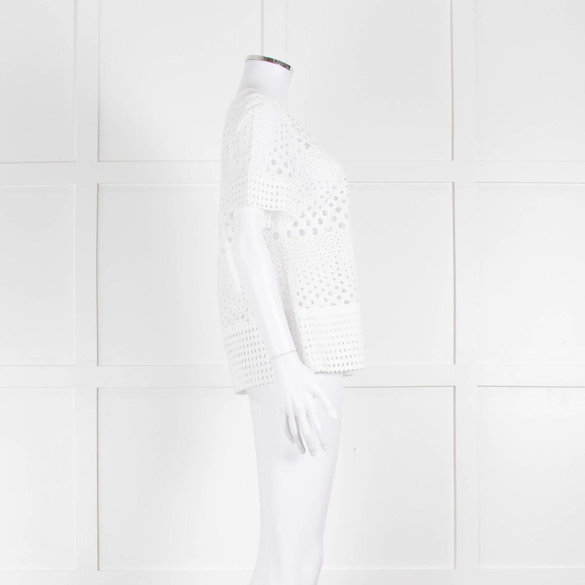 Michael Kors White Lazer Cut Short Sleeve Top