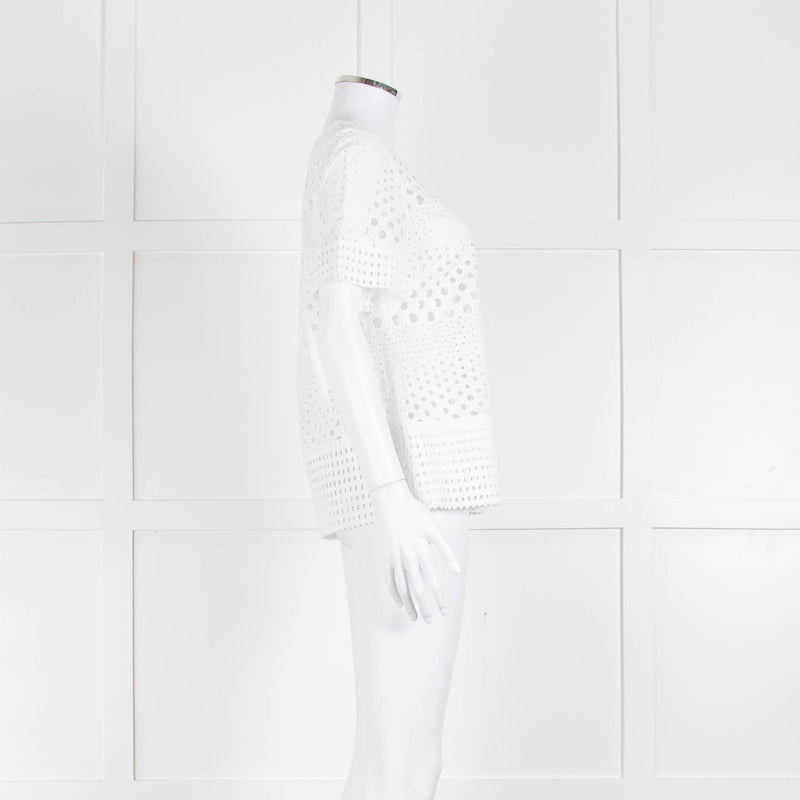 Michael Kors White Lazer Cut Short Sleeve Top