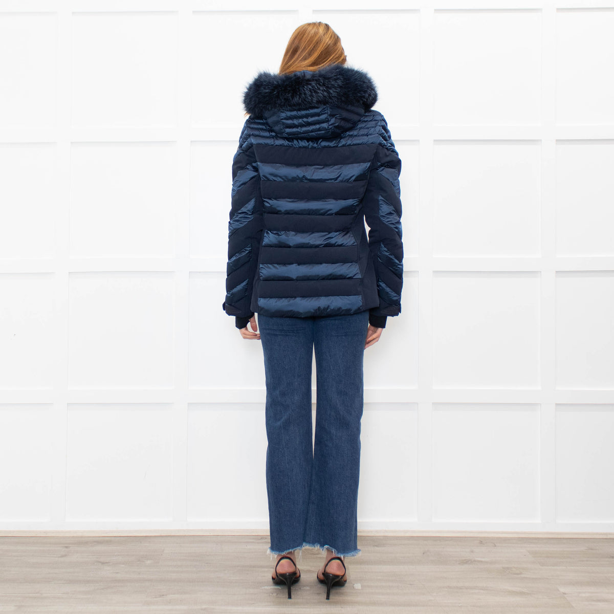 Toni Sailer Navy Blue Fur Trim Hood Ski Jacket