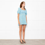 Faithfull The Brand Blue Yellow Rose Smocked Waist Mini Dress