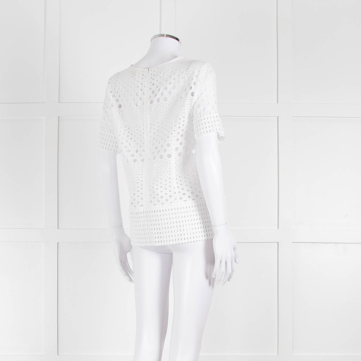 Michael Kors White Lazer Cut Short Sleeve Top