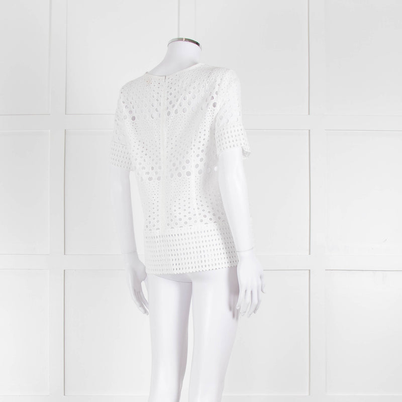 Michael Kors White Lazer Cut Short Sleeve Top