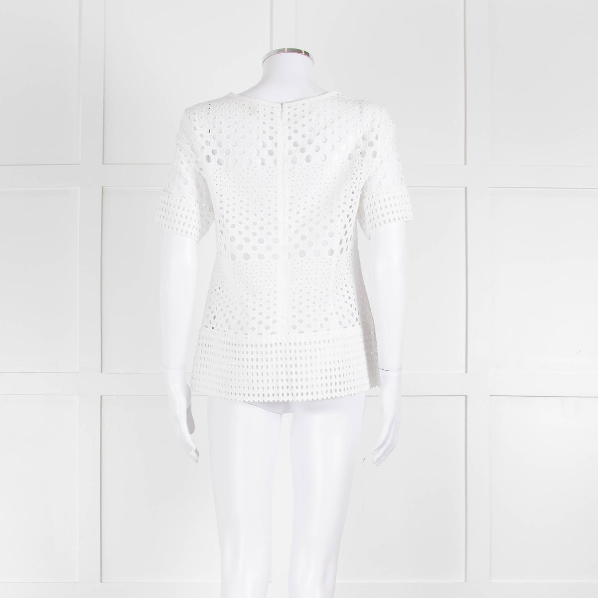 Michael Kors White Lazer Cut Short Sleeve Top