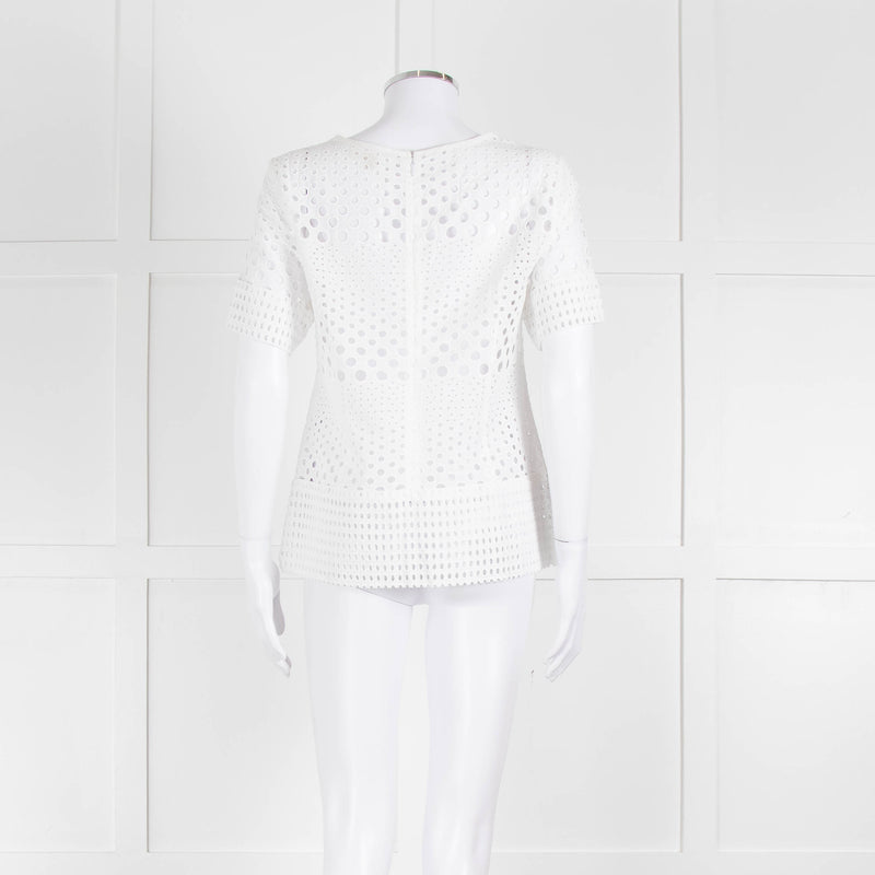 Michael Kors White Lazer Cut Short Sleeve Top