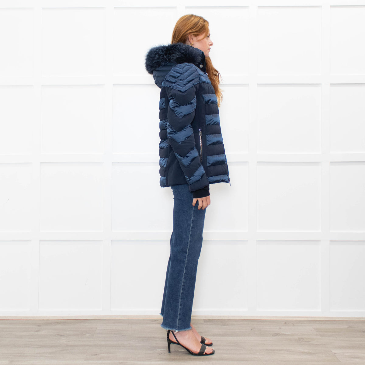 Toni Sailer Navy Blue Fur Trim Hood Ski Jacket