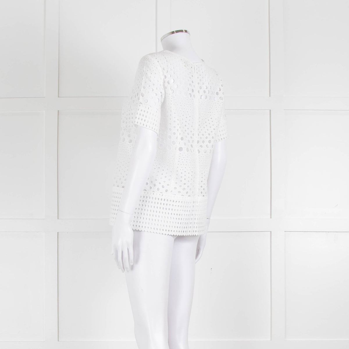 Michael Kors White Lazer Cut Short Sleeve Top