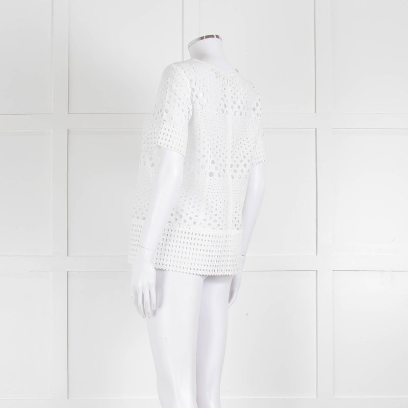 Michael Kors White Lazer Cut Short Sleeve Top