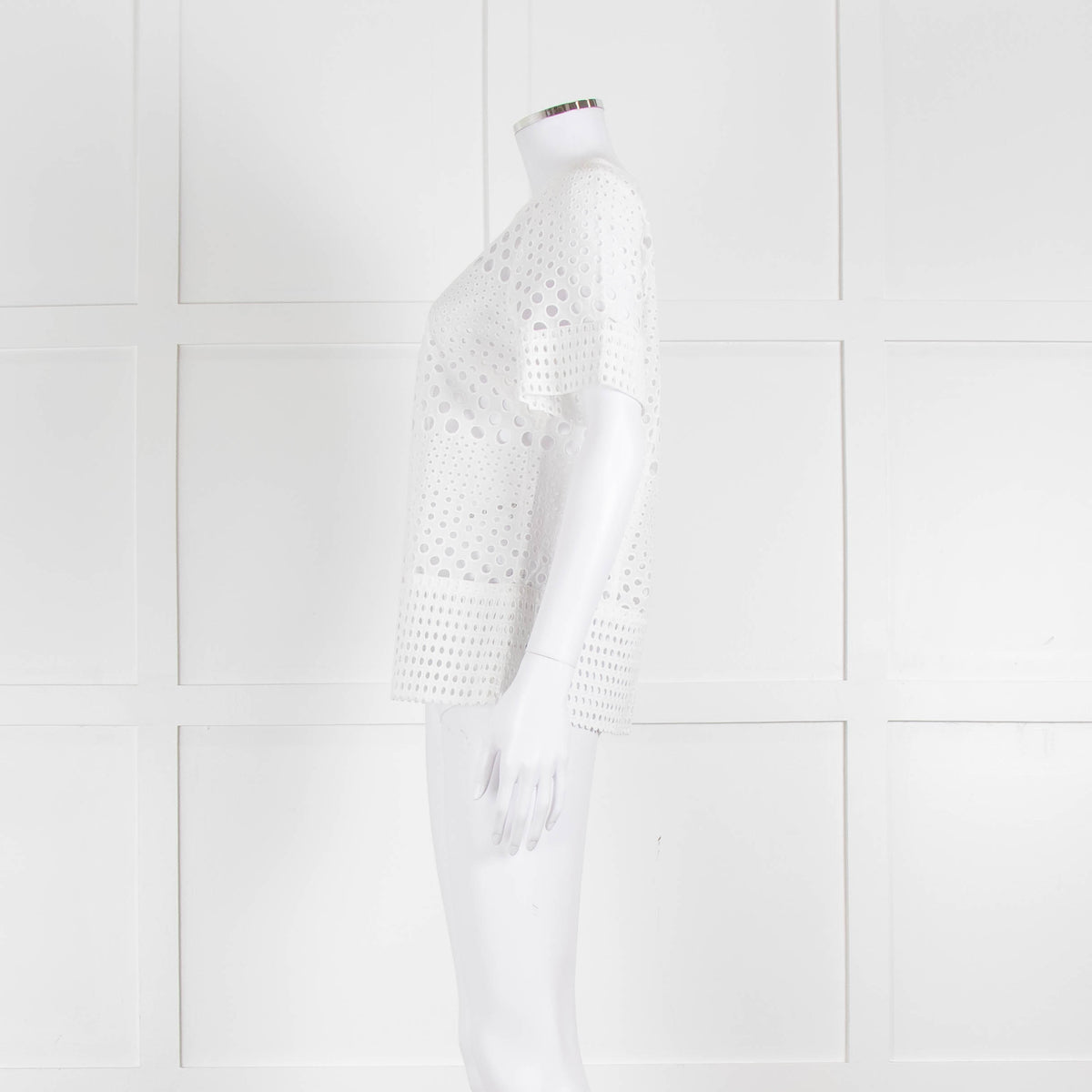 Michael Kors White Lazer Cut Short Sleeve Top