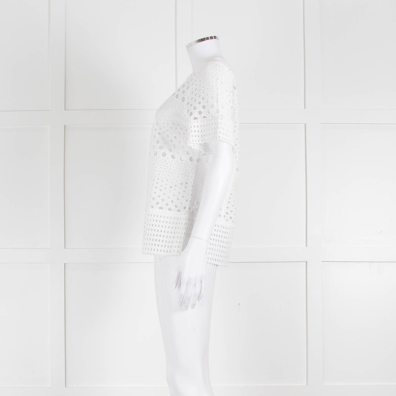 Michael Kors White Lazer Cut Short Sleeve Top
