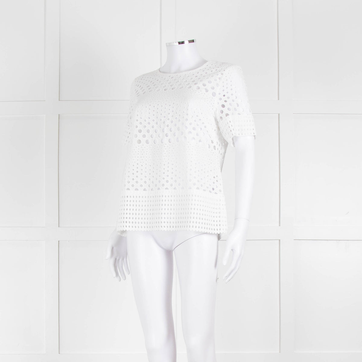 Michael Kors White Lazer Cut Short Sleeve Top