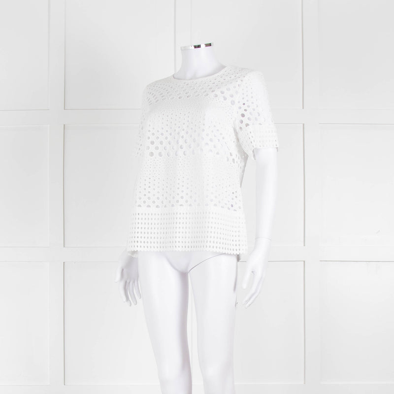 Michael Kors White Lazer Cut Short Sleeve Top