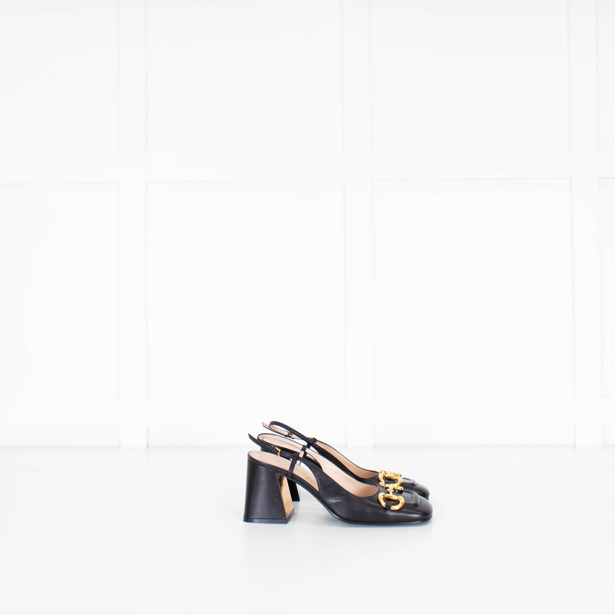 Gucci Black Leather Horsebit Heeled Slingbacks