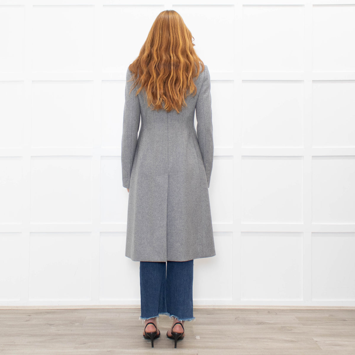 Dolce & Gabbana Grey Wool Crystal And Bead Button Long Coat