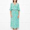 Rixo Jade Green Cream Red Flower Smock Waist Maxi Dress