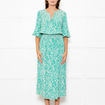 Rixo Jade Green Cream Red Flower Smock Waist Maxi Dress