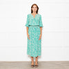 Rixo Jade Green Cream Red Flower Smock Waist Maxi Dress