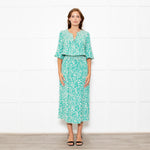 Rixo Jade Green Cream Red Flower Smock Waist Maxi Dress