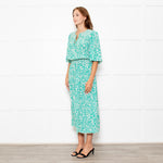 Rixo Jade Green Cream Red Flower Smock Waist Maxi Dress