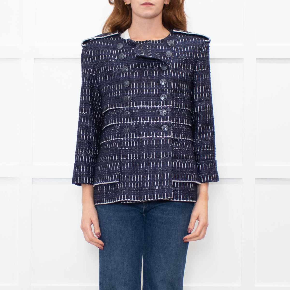 Chanel Navy White Fantasy Tweed Jacket