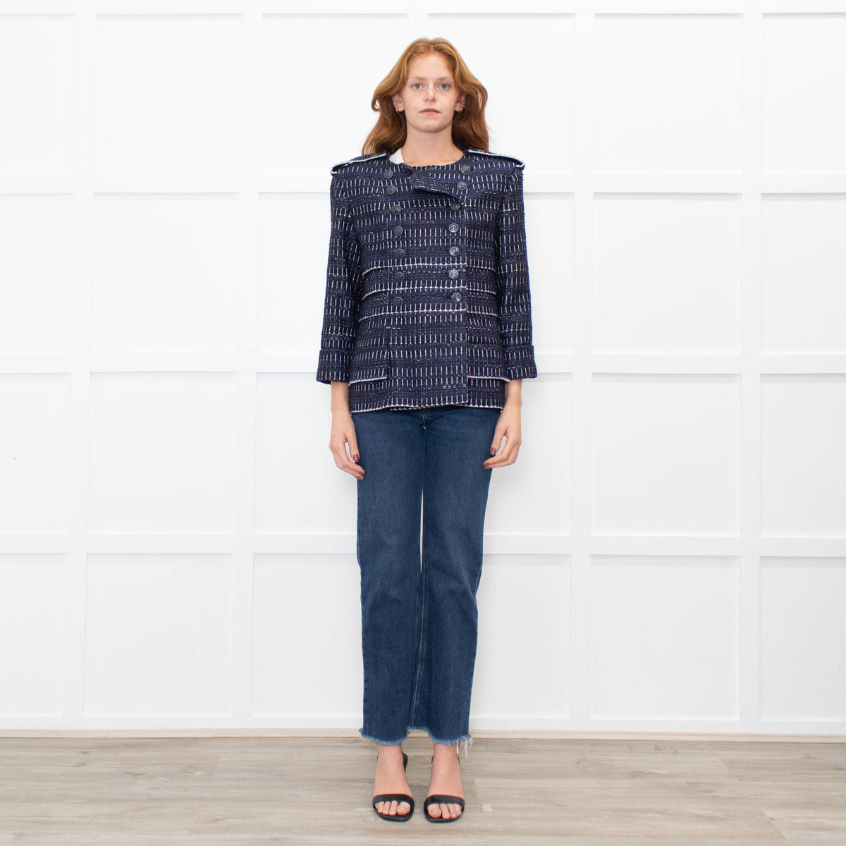 Chanel Navy White Fantasy Tweed Jacket