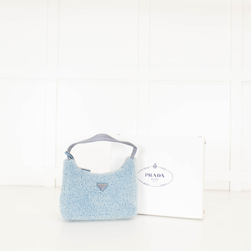 Prada Re-Edition Blue Shearling Shoulder Bag