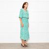 Rixo Jade Green Cream Red Flower Smock Waist Maxi Dress