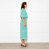 Rixo Jade Green Cream Red Flower Smock Waist Maxi Dress
