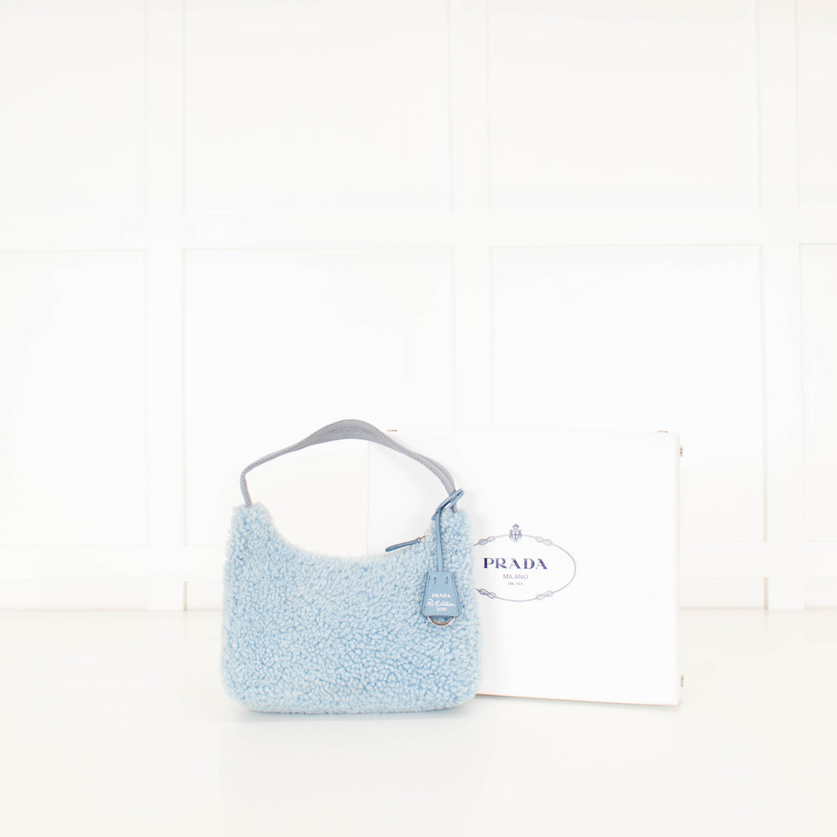 Prada Re-Edition Blue Shearling Shoulder Bag