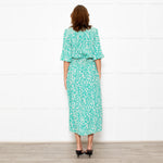 Rixo Jade Green Cream Red Flower Smock Waist Maxi Dress