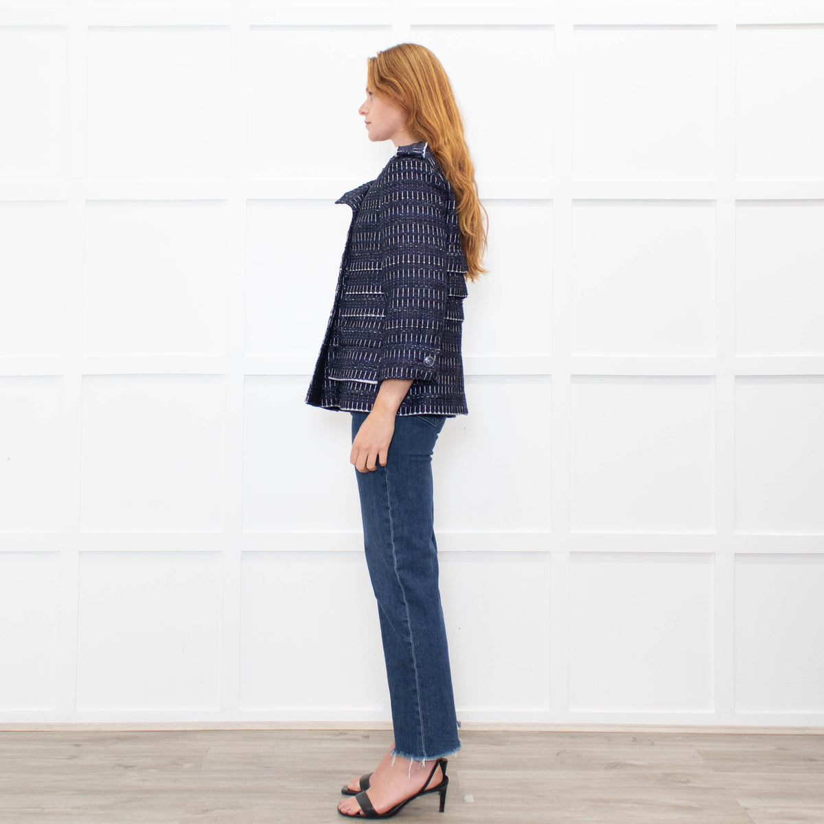 Chanel Navy White Fantasy Tweed Jacket
