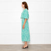 Rixo Jade Green Cream Red Flower Smock Waist Maxi Dress