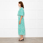 Rixo Jade Green Cream Red Flower Smock Waist Maxi Dress