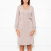 DVF Taupe Long Sleeve Silk Wrap Dress
