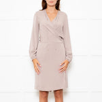 DVF Taupe Long Sleeve Silk Wrap Dress