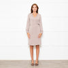 DVF Taupe Long Sleeve Silk Wrap Dress