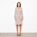 DVF Taupe Long Sleeve Silk Wrap Dress
