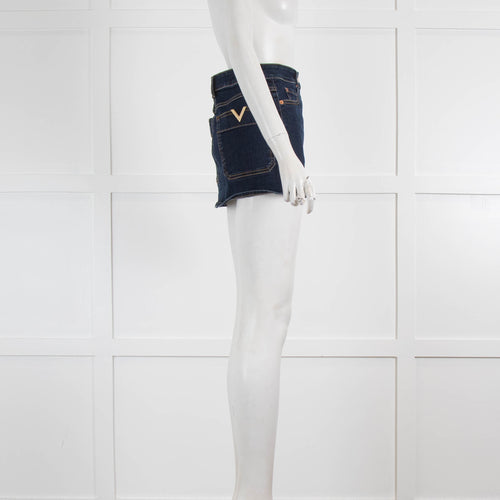 Valentino Dark Denim V Detail Pocket Mini Skirt