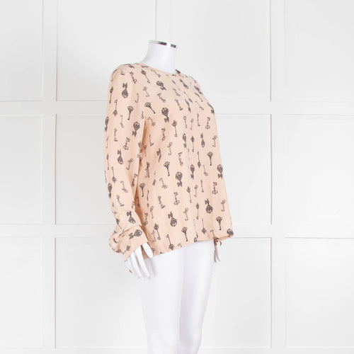 EQUIPMENT Nude Silk Blouse With Black Keys Pattern
