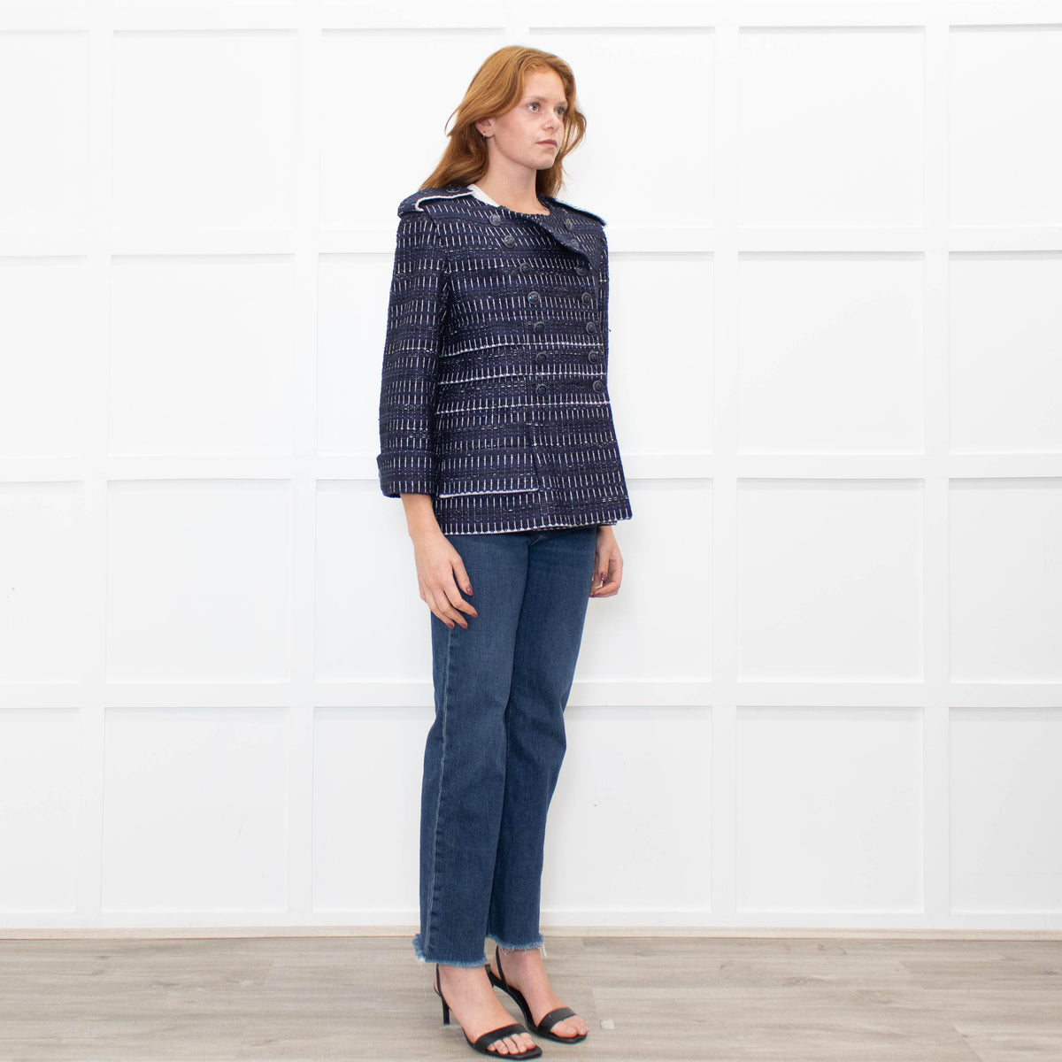 Chanel Navy White Fantasy Tweed Jacket