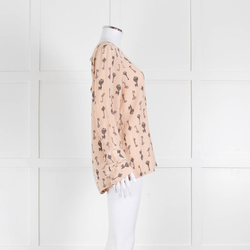 EQUIPMENT Nude Silk Blouse With Black Keys Pattern