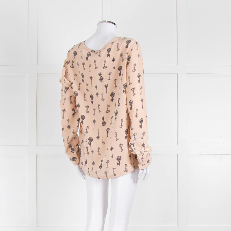 EQUIPMENT Nude Silk Blouse With Black Keys Pattern