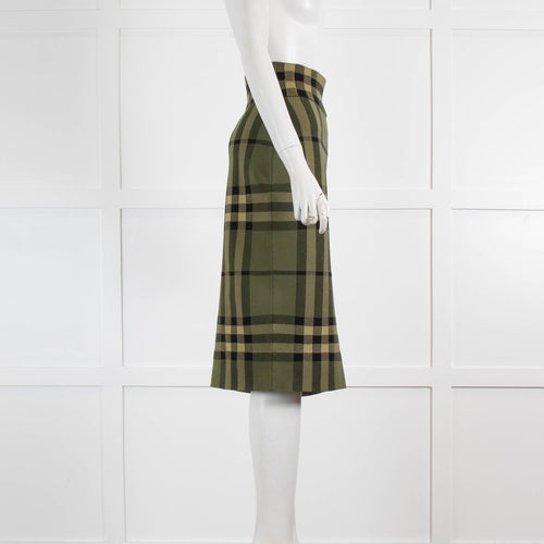 Burberry Green Black Check Knit Pencil Skirt