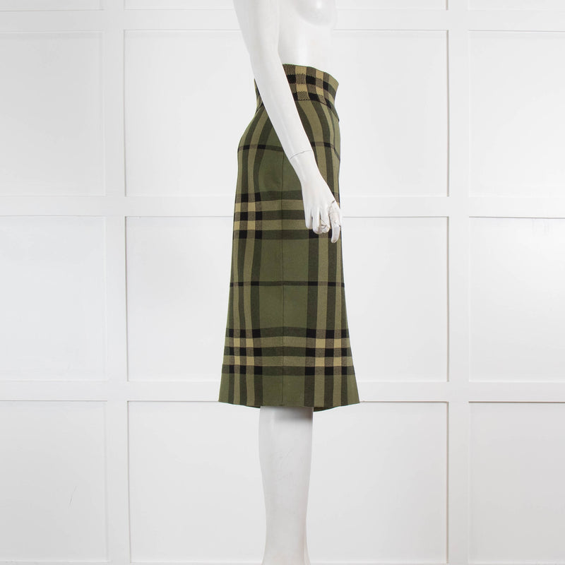 Burberry Green Black Check Knit Pencil Skirt