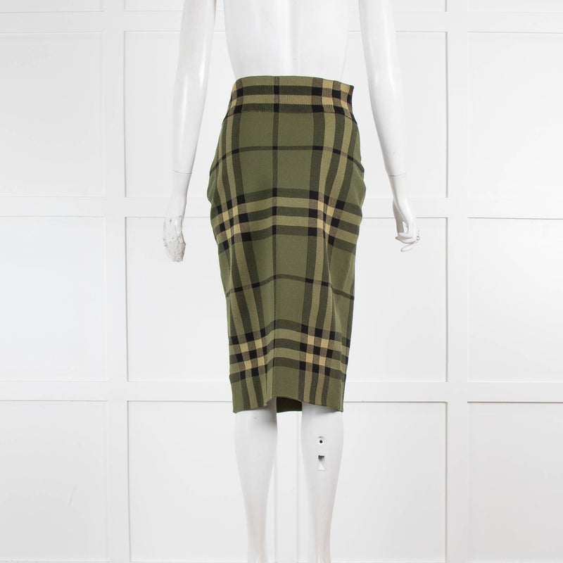 Burberry Green Black Check Knit Pencil Skirt