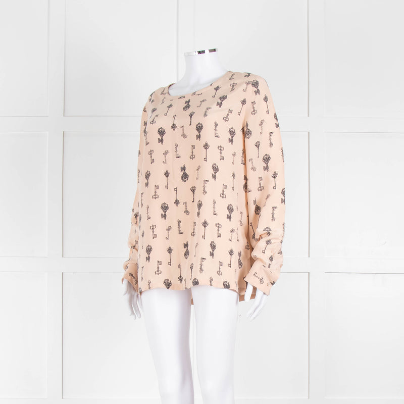 EQUIPMENT Nude Silk Blouse With Black Keys Pattern