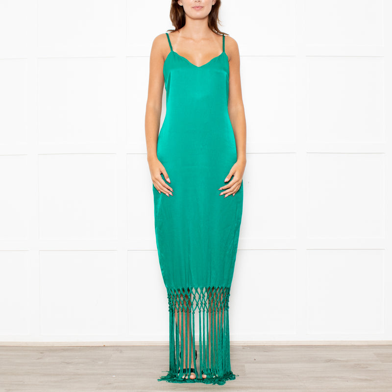 Rachel Zoe Green Sleeveless Tassels Silky Dress