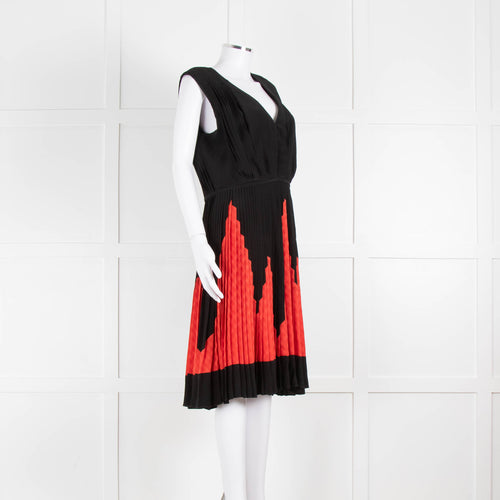 Martin Grant Black & Red Silk Micro Pleated Sleeveless Dress