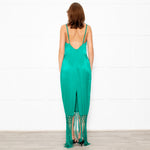 Rachel Zoe Green Sleeveless Tassels Silky Dress