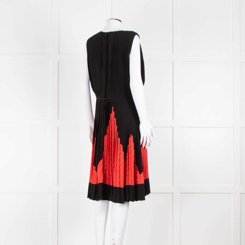 Martin Grant Black & Red Silk Micro Pleated Sleeveless Dress
