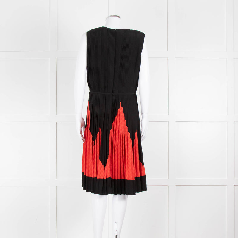 Martin Grant Black & Red Silk Micro Pleated Sleeveless Dress